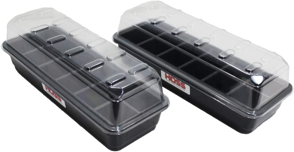Hoss 12-Cell Seed Starting Trays | 2 Pack | Sturdy and Built to Last | Includes Bottom Tray and Humidity Dome