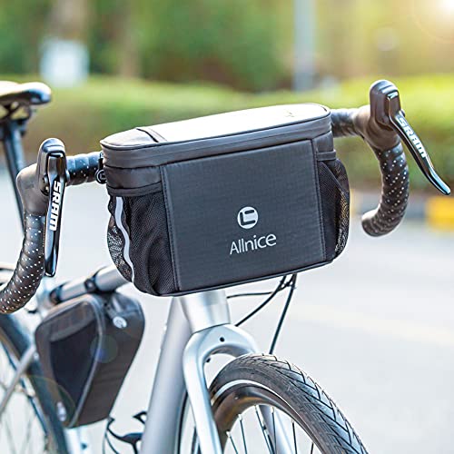 Allnice Bike Handlebar Bag 4L Bike Basket Thermal Insulation Bicycle Front Bag Water Resistant Frame Storage Bags With Reflective Strap, Touch Screen Pouch, 2 Mesh Pockets For Men And Women #TOP6