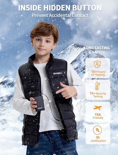Image of Kids Heated Vest with Battery Pack - 7.4V Rechargeable Lightweight Heated Vest, Boys Girls Electric Heated Coat