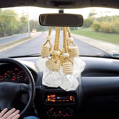 Image of 20pcs 8ML Diamond Shaped Glass Perfume Empty Bottles Five Line Lids Diamond Shaped Perfume Bottles Clear Glass Essential Oil Diffuser Oil Aromatherapy Perfume Hanging Bottles with Wooden Lids and Hanging String