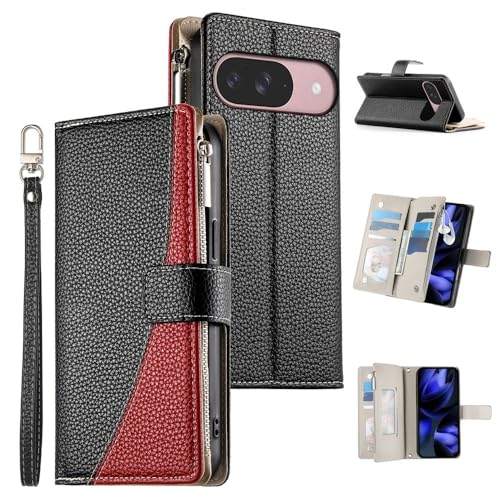 Étui fermeture éclair Google Pixel 9 Pro housse portefeuille anti-choc