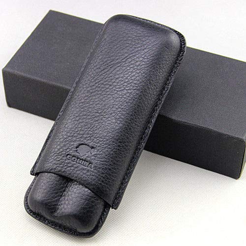Cigar Case Holder - Black Leather 2 ct Adjustable Cigar Case Travel Holder