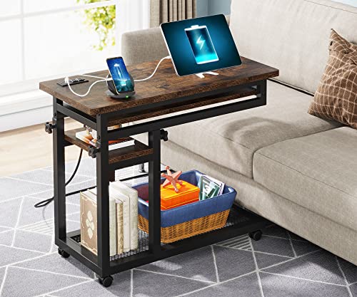 Tribesigns Small Portable Desk With Power Outlet, Height Adjustable Sofa Couch Bedside Laptop Table With Wheels, Mobile Standing Desk Rolling Computer Cart C Side Table With Usb Ports #TOP18