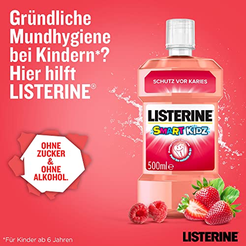 LISTERINE Smart Kidz Mild Berry 500 ml, antibakterielle Kinder Mundspülung ohne Alkohol und ohne Zucker, Mundwasser schützt vor Karies, geeignet für Kinder ab 6 Jahren