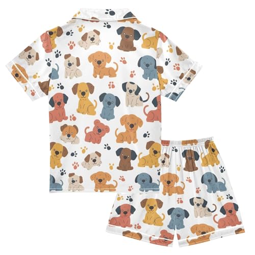 ALAZA Dog Paw Print Puppy Satin Pajamas Set Short Sleeve Button Down Sleepwear Summer Pjs 2 Piece2