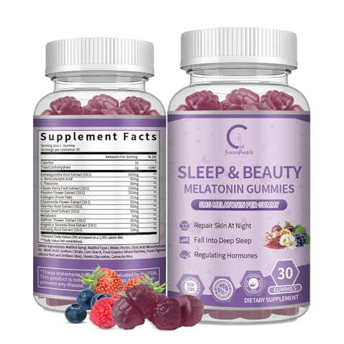 GPGP GreenPeople Women's Melatonin Gummies 5Mg with Ashwagandha, L-Theanine & Collagen, Sleep Aid Extended Release Formula, Sleep Gummies for Adults, Non-GMO & Gluten-Free, Berry Flavor 30-Day Supply