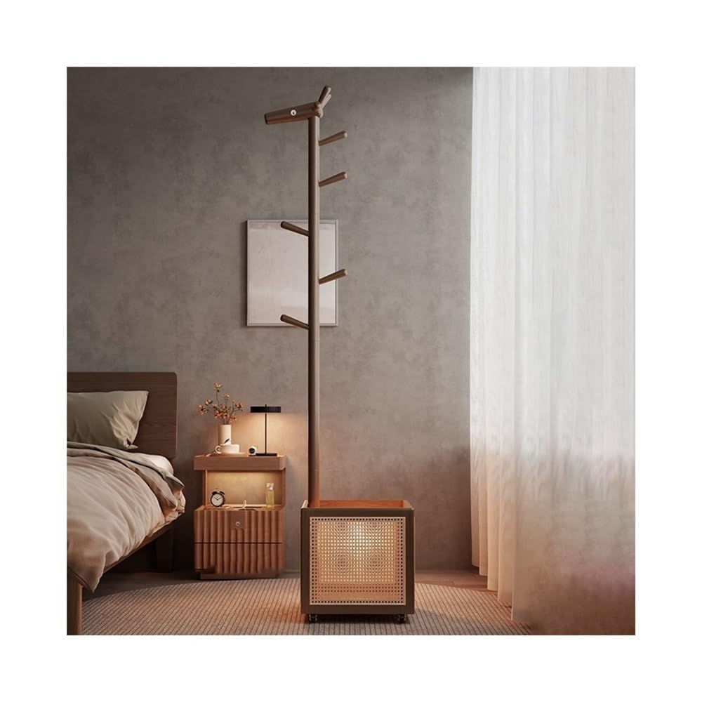 DFHS46JK Hat Rack Solid Wood Deer Clothes Hanger Floor Bedroom Living Room Bedside Dirty Basket Movable Coat Rack for Office(Walnut)