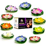MAKUMARI Lotus Floating Lanterns- Set of 10 Beautiful Large 7 inch Artificial Floating Colorful Lotu