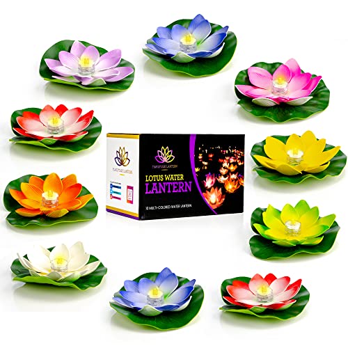 Makumari Lotus Floating Lanterns- Set Of 10 Beautiful Large 7 Inch Artificial Floating Colorful Lotus With Led Lights For Your Romantic Decorations, Weddings, Memorials Or Pool Decor #TOP20