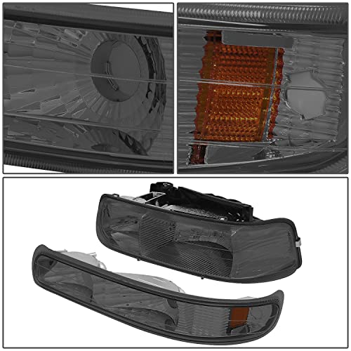 Image of DNA MOTORING OEM Replacement Headlight Housing Assembly Compatible with 99-02 Silverado 00-06 Suburban /Tahoe Bottom Bumper Lights Fit OE Grill, Smoked Lens /Amber, HL-OH-CS99-4P-SM-AB