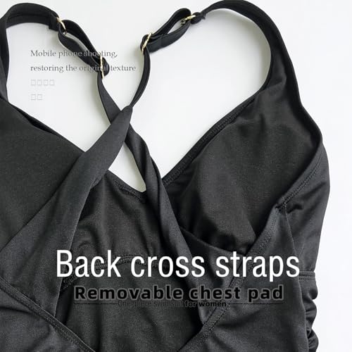 Women's Tummy Control One Piece Swimsuit Slimming V Neck Crisscross Back Gloss Bathing Suits4