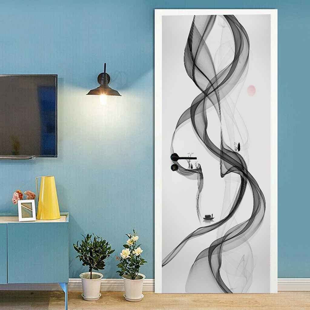 Door Wall Sticker 3D Door Mural Black and White Smoke Art 90 X 200 Cm Door Stickers Interior Wall Murals Poster Art Wallpaper Self-Adhesive Removable Door Decals Vinyl DIY Office Home Decor Boys and