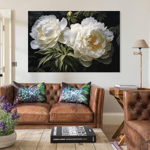 Toile pivoines blanches pour sublimer un mur vide de chambre à coucher - 3