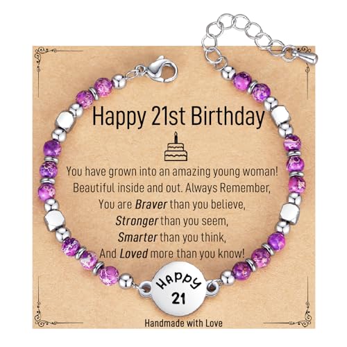 Image of AryaHozel 4mm Natural Stone Bracelet with Birthday Cards, 6-21 Year Old Birthday Gifts for Girls Daughter Granddaughter Niece Sister Women Friends