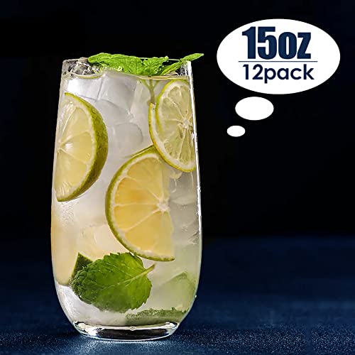 Claplante 12 Pcs Crystal Highball Glasses, 15 Oz Drinking Glasses, Tall Glass Sets, Water Glasses, Mojito Glass Cups, Bar Glassware, And Mixed Drink Cocktail Glass Set, Collins Glass Tumblers #TOP1