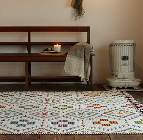 萩原 ラグ ホワイト 約130×190cm 「クームース ヤード」 ウール100% 羊毛 手織り ノルディック エスニック