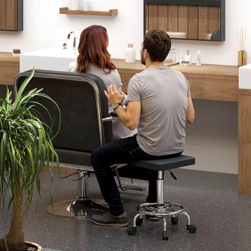 Miniatura 8 de Homcom Taburete Giratorio Taburete Con Ruedas Altura Regulable 50-66 Cm Asiento Tapizado De Cuero Sintético Reposapiés Para Salones Y Talleres Negro
