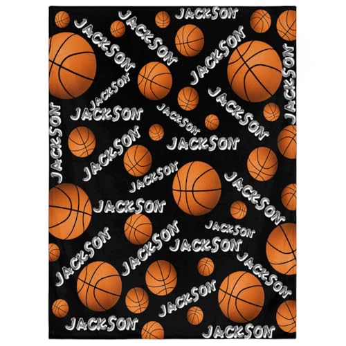 RIRIX Personalized Baby Blankets for Girls Boys, Custom Baby Blanket with Name Swaddle Toddler Fleece Blanket Personalized Gift Black Basketball Text