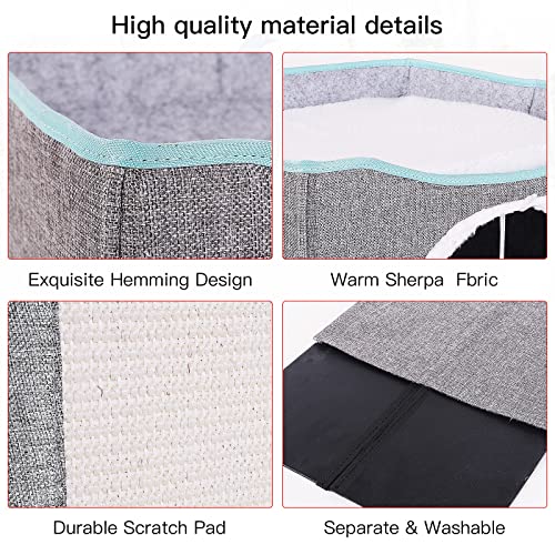 Cat Beds for Indoor Cats -Foldable Cat Cube Cave House with Removable Sisal Rope Cat Scratcher and Fluffy Ball Hanging… - Image 8
