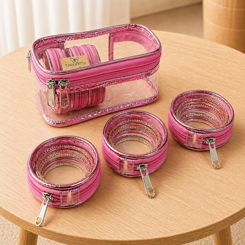 Image of Trendifly Set of 5 Transparent PVC Bangle Bracelet Chudi Case Organiser Box Pouch for Women | Multipurpose Travel Jewelry Earrings Rings Chain Storage Organizer