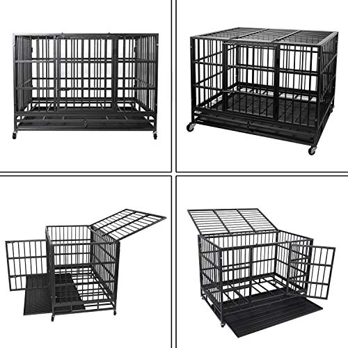 Otaid 48 Inch Heavy Duty Dog Crate Cage Kennel with Wheels, High Anxiety Indestructible Dog Crate, Sturdy Locks Design⦠- Image 7