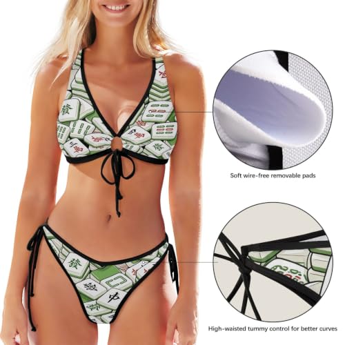 Bikini de cuerda ajustable Mahjong verde para un bronceado sin marcas 5