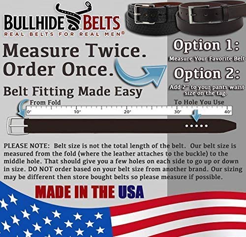 Bullhide Belts Mens Leather Double Prong Belt, Heavy-Duty, Genuine Full Grain Stitched Leather Belts 1.50" Wide, Thick Stiff Ccw Carry Made In The Usa, Brown With Nickel Buckle, 35 Inches #TOP3