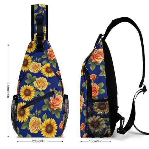 Fashion Chest Bag, Shoulder Bag, Dress Decor Sling Backpack, Casual Day Pack For Men And Women Peony Sunflower Floral2