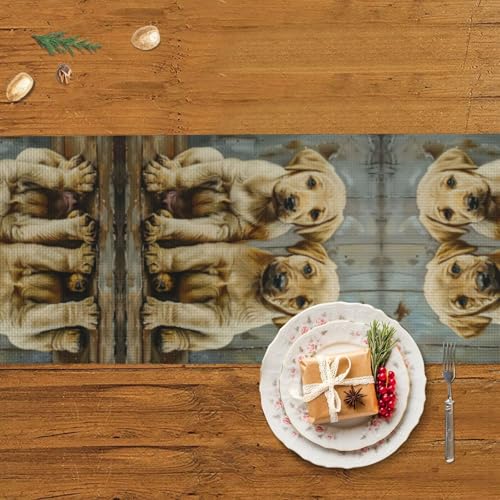 Chemin de table chiot au tissage raffiné pour buffet de mariage