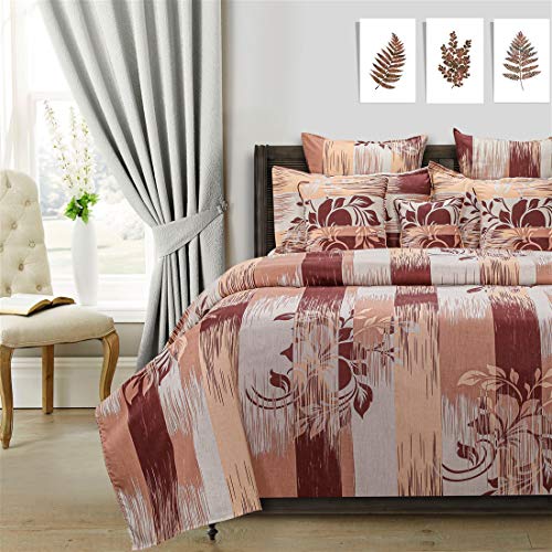 Image of Swayam Pure Cotton King Bedsheet with 2 Pillow Covers | Size 108 x 108 inch | 160 TC | Leaf Design | Soft Breathable Bed Sheet | Comfortable & Durable for Bedroom - Light Brown