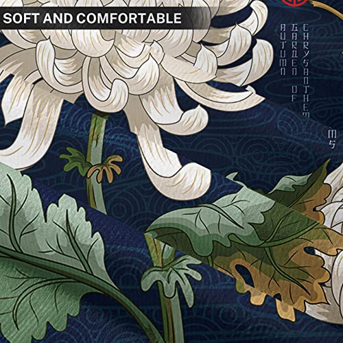 Golee Throw Pillow Cover Blue Oriental With Japanese Chrysanthemums Inscription Autumn Garden Of Green Asian Decorative Pillow Case Home Decor Square 20X20 Inches Pillowcase #TOP2