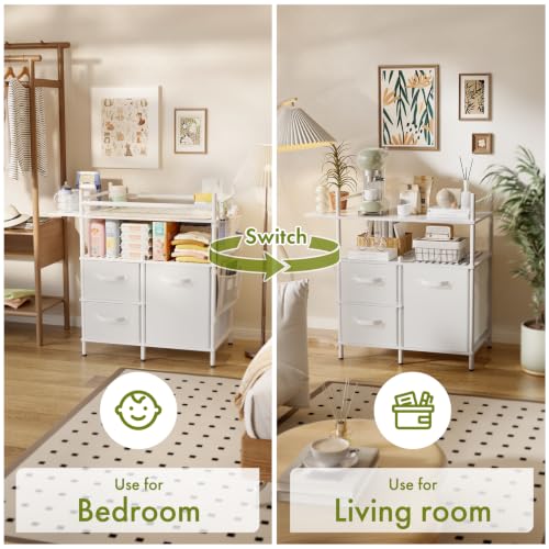 Image of Amazer Baby Changing Table, Bamboo Baby Dresser Table with Flat Top, Diaper Changing Station with 3 Removable Storage Drawers, Large Storage Nursery Organizer Shelves with Pad, Mesh Pocket