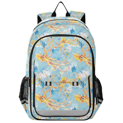 camping backpack for kids boys 8-12: modern bookbag for men in assorted colors - Watercolor Ocean Animal animal sea Lemon Sky Blue