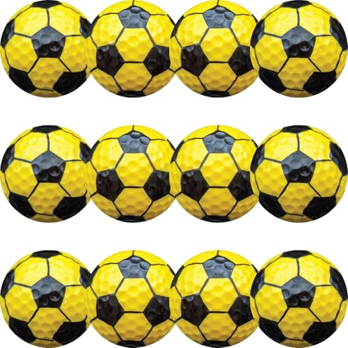 GBM Yellow Soccer Golf Balls – Soccer Golf Balls Design for Players, Coaches, Sports Fans, Tournaments, League Play and Golfers Gifts, 1 Dozen