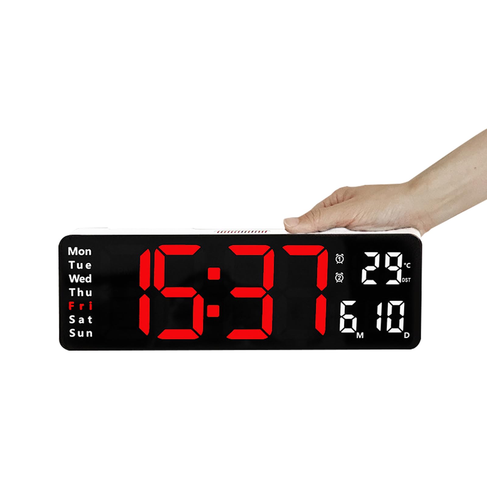 Reloj de Pared Digital Grande con Control Remoto, atenuador de Brillo automático Reloj de Pared Digital Pantalla Grande con día/Fecha/Temperatura, repetición,L