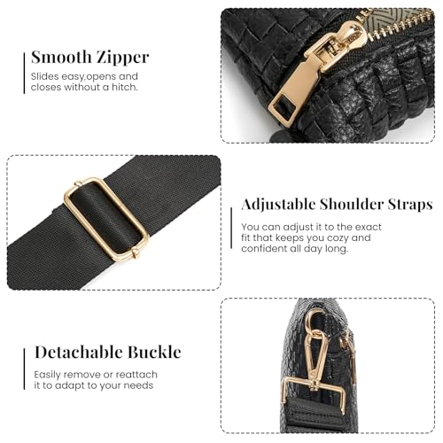 Image of Woven Crossbody Bags For Women, Checkered PU Waist Pack Travel Sling Bag