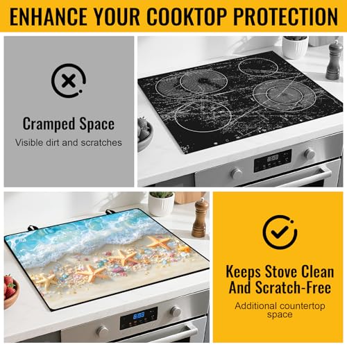 Image of Stove Top Cover for Electric Stove,Glass Stove Top Cover, Heat Resistant Glass Cooktop Cover, Stovetop Protector, Kitchen Decor, Dish Drying Mats Cover for Ceramic Washer Top 28.5x20.5 inch