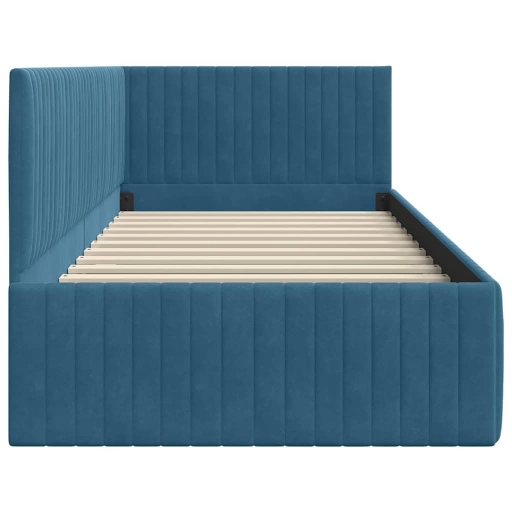vidaXL Eckbettgestell mit Kopfteil Blau 90 cm x 190 cm Samt, Modernes Schlafzimmer mit vielseitigem Bett und Sofa, platzsparendem rechteckigen Tagesbett-Rahmen