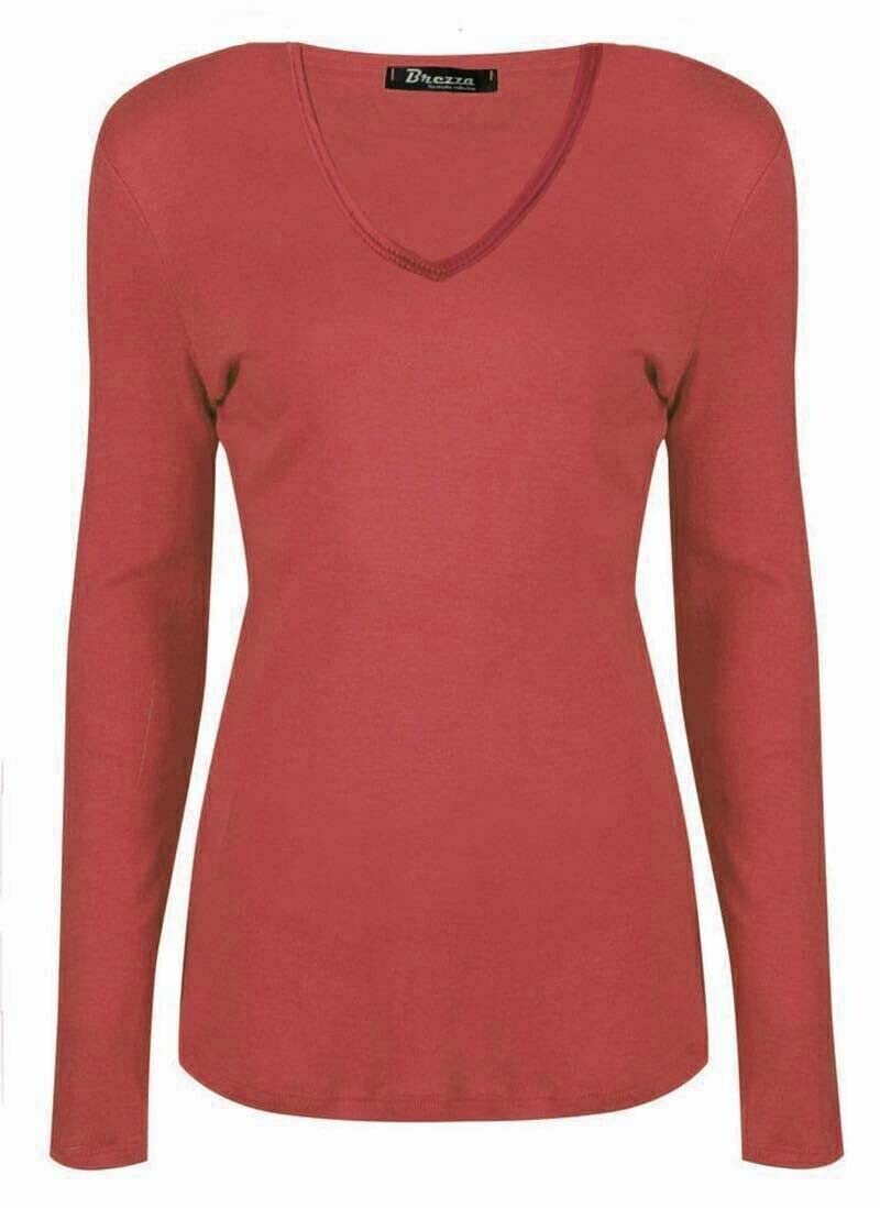 Wearall Women's Rust New V Neck Stretch Long Sleeve Top 12/14