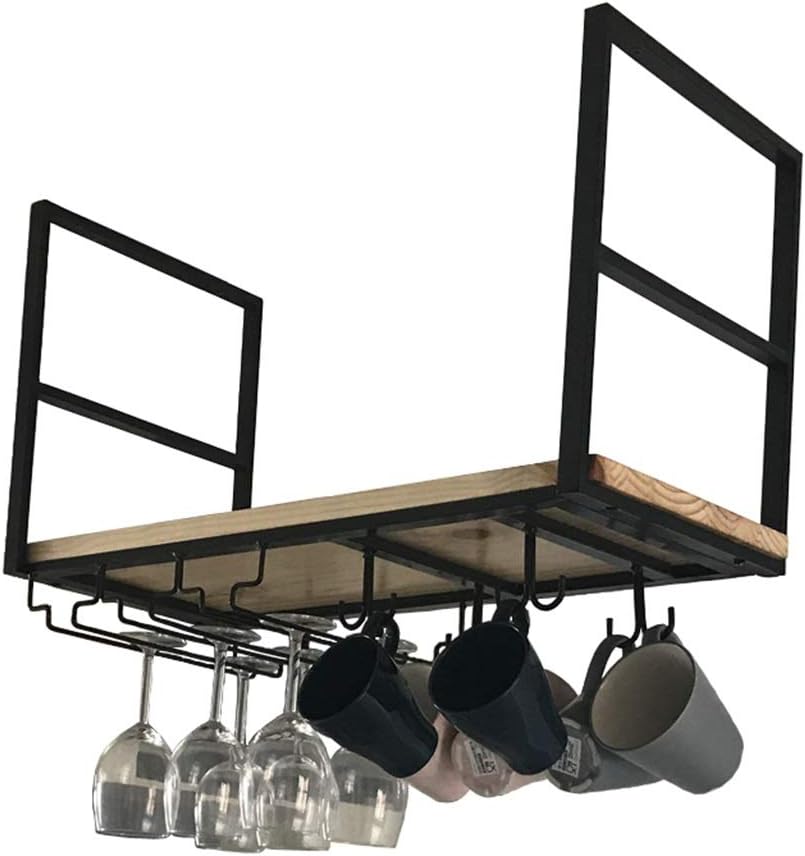 Wine Glass Holder Ceiling Shelf Kitchen Pot Rack/Pan Rack Hanging Shelving Creative Ceiling Flower Stand Cookware Hanger Storage for Bar Cellar Garage Restaurant, Black (Size : 80×30×50cm)