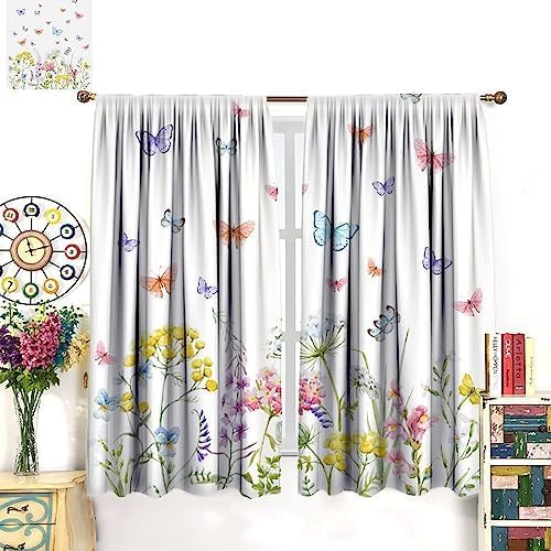 Miniatura 3 de Cortinas de flores silvestres, mariposas de primavera, cortinas de ventana, tela con estampado floral botánico para sala de estar, dormitorio,