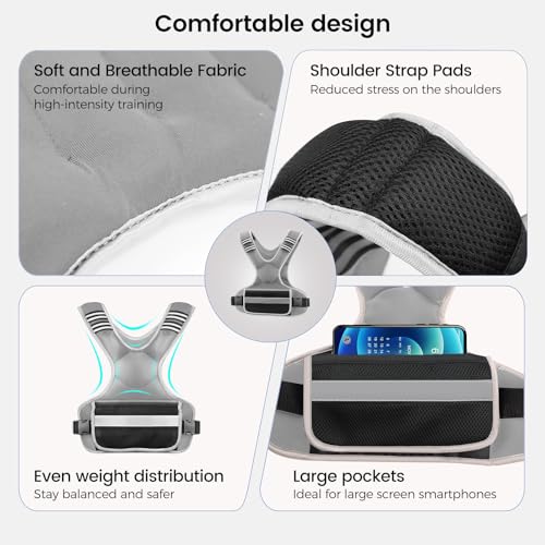 Adjustable Weighted Vest Woman 4-10lb/12-18lb/20-32lb Weighted Vest Men with 6 Ironsand Weights, Shoulder Pads and Large Pocket for Walking Running Crossfit Strength Training, 12-18lb, grey by AUGOSTA - Used condition - Image 3