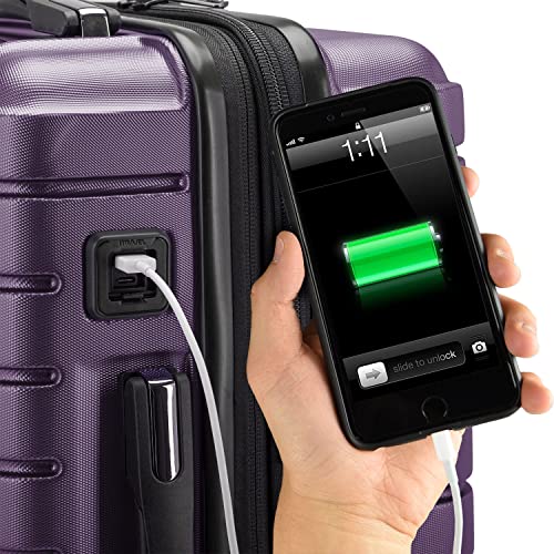 Image of Traveler's Choice Archer Polycarbonate Expandable Luggage with Spinner Wheels, Dark Purple, 3-Piece Set
