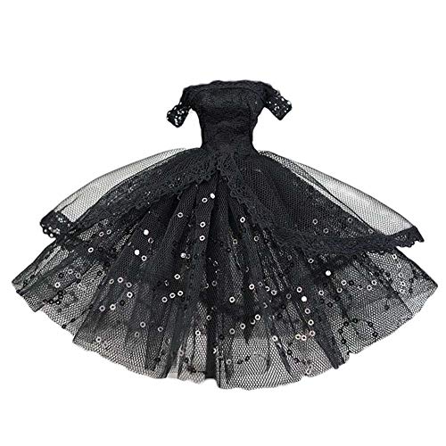 BLANCHO BEDDING Doll Dress Vestido Hecho a Mano del Hombro Negro Partido del cordón Vestido de Boda de la Burbuja de Bling Bling de 11,5 Pulgadas muñeca Cover