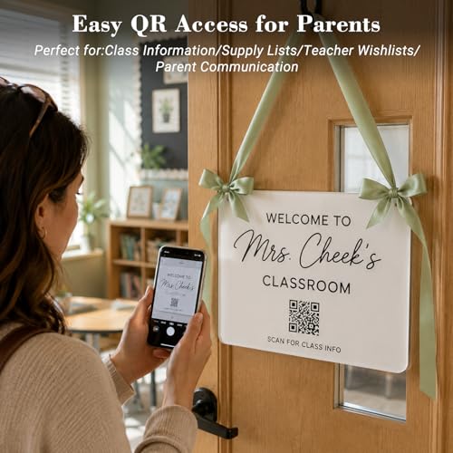 Image of Personalized Teacher Door Sign, Custom Teacher Name Acrylic Classroom Welcome Sign with Ribbon, Back to School Classroom Door Decor, Teacher Wall Hanging Sign, First Day of School Gift for Teachers