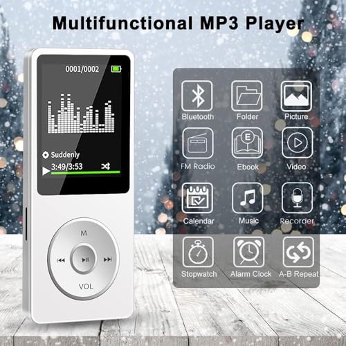 Image of Cason 16GB Mini MP3 Music Player with Bluetooth 5.4 & Voice Control Earphones, Video Playback,Pocket-Sized MP3 Player for Music,Voice Recording,FM Radio -Expanded Up to 128GB (White)