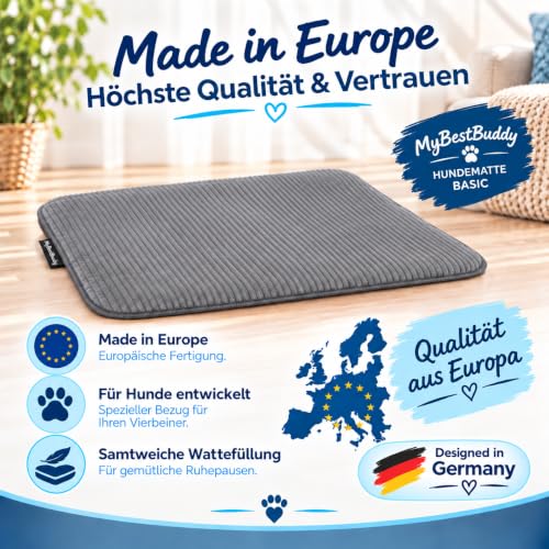 MyBestBuddy Hundematte grau Basic 90x70 cm L mit weichem Stoff extra für Haustiere - 40°C waschbar, allergikerfreundlich (100% Polyester) - Hundekissen BZW. Hundebett für große Hunde, 90 x 70 cm