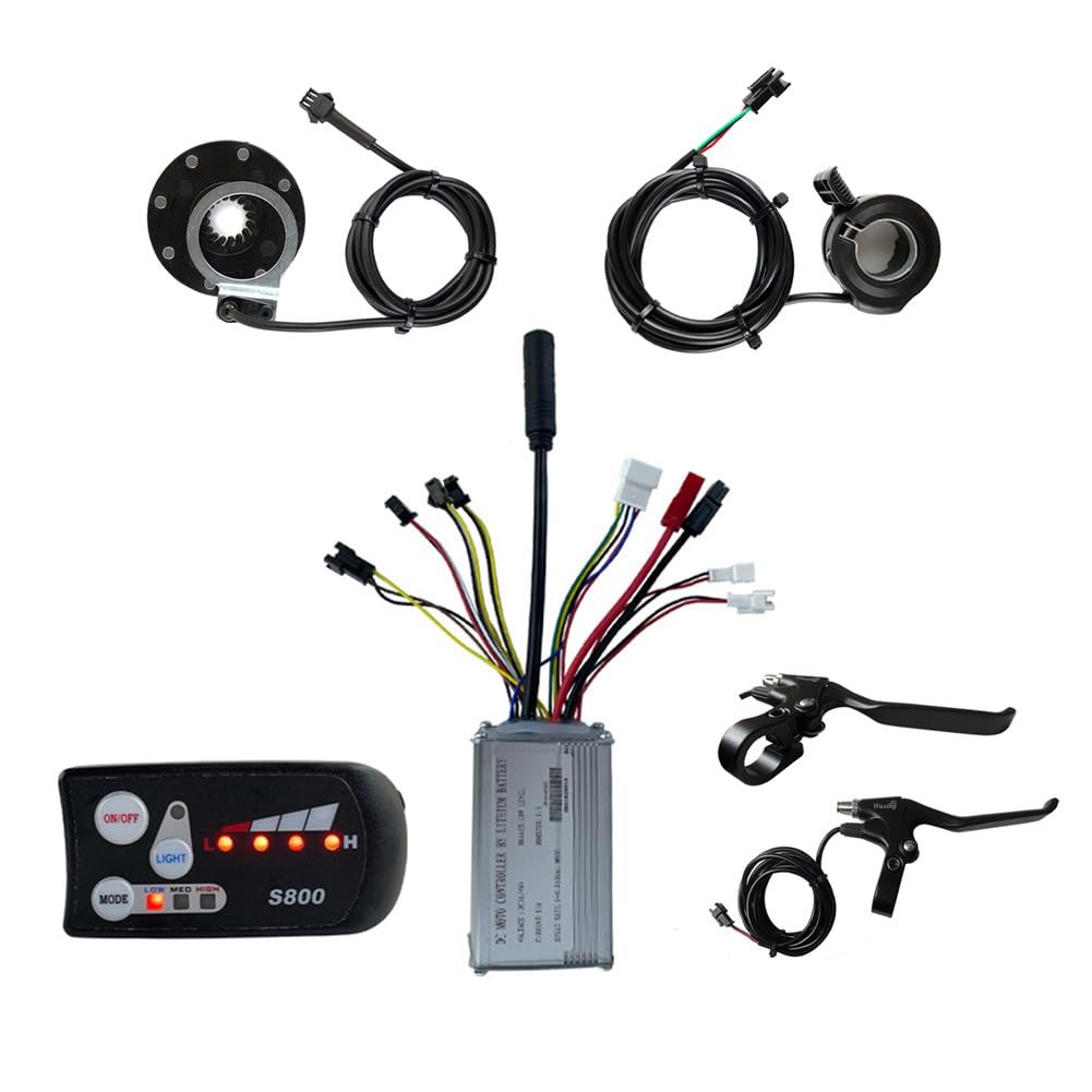 E-Bike Controller 36V/48V 250W 15A mit LED S800 Display, 8 PAS Sensor, Gasgriff und Bremshebel, Wasserdicht für E-Bike Umrüstung, Schwarz Silber