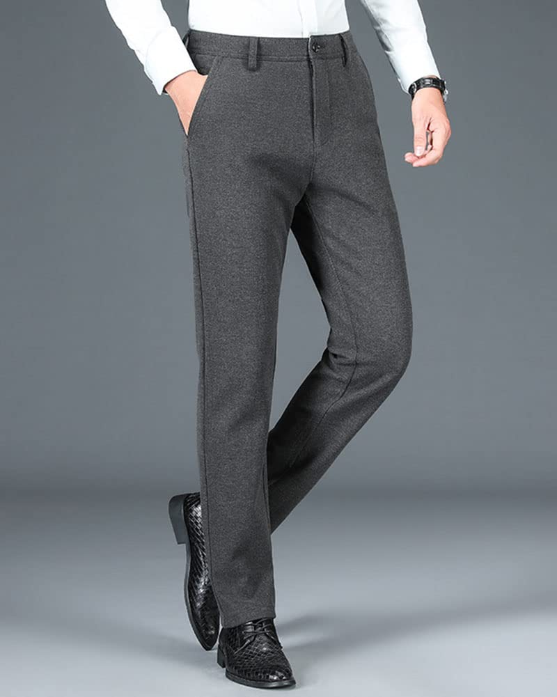 DAIHAN Chino Pantalon para Hombre Casuales Elástica Mezcla de Lana Pantalón Largo Térmicos Pantalones de Traje Pantalones Rectos Pantalones de Invierno