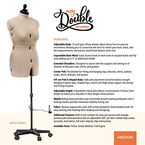 Dritz My Double Designer Adjustable Dress Form, Medium, Ivory #TOP1